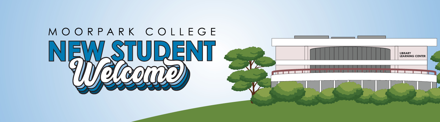 New Student Welcome Logo with an illustration of MC Library
