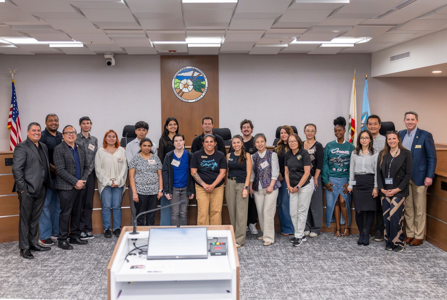 Students and staff pose for a group photo during the City of Moorpark Event