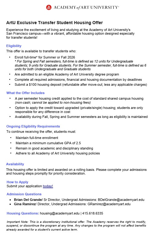 Academy of Arts University Housing Offer