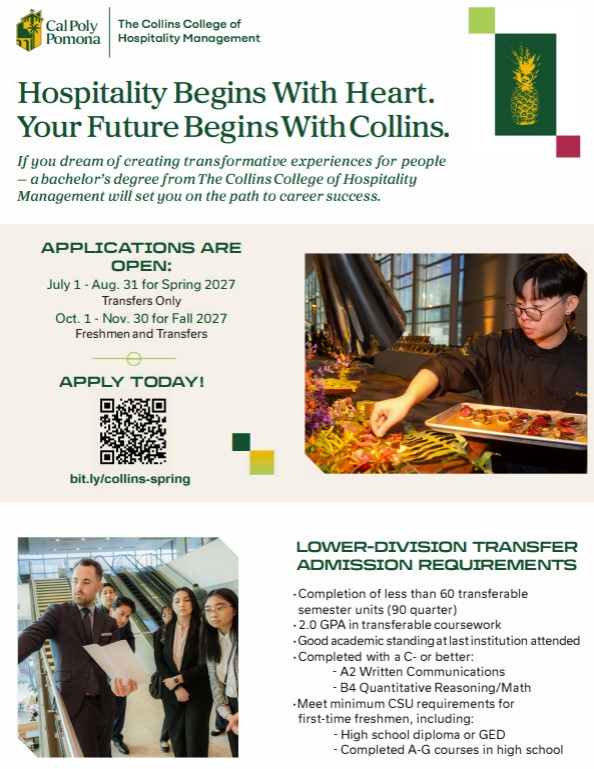 Cal Poly Pomona Hospitality Management application openings