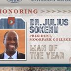 Passport-styled graphic honoring Dr. Julius Sokenu, President of Moorpark College, as Man of the Year at the 2026 Greater Conejo Valley Chamber of Commerce Recognition Gala