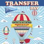 Colorful hot air balloon on light blue background