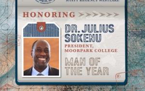 Passport-styled graphic honoring Dr. Julius Sokenu, President of Moorpark College, as Man of the Year at the 2026 Greater Conejo Valley Chamber of Commerce Recognition Gala